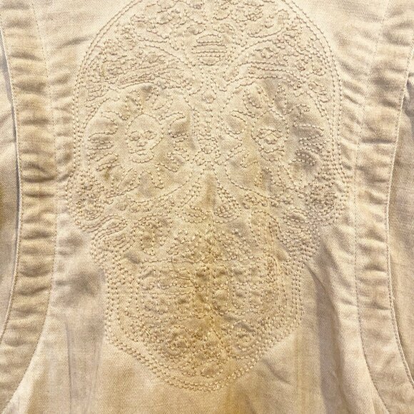 Harley-Davidson Tan Embroidered Sugar Skull Moto Style Jacket Size Small - Picture 7 of 9